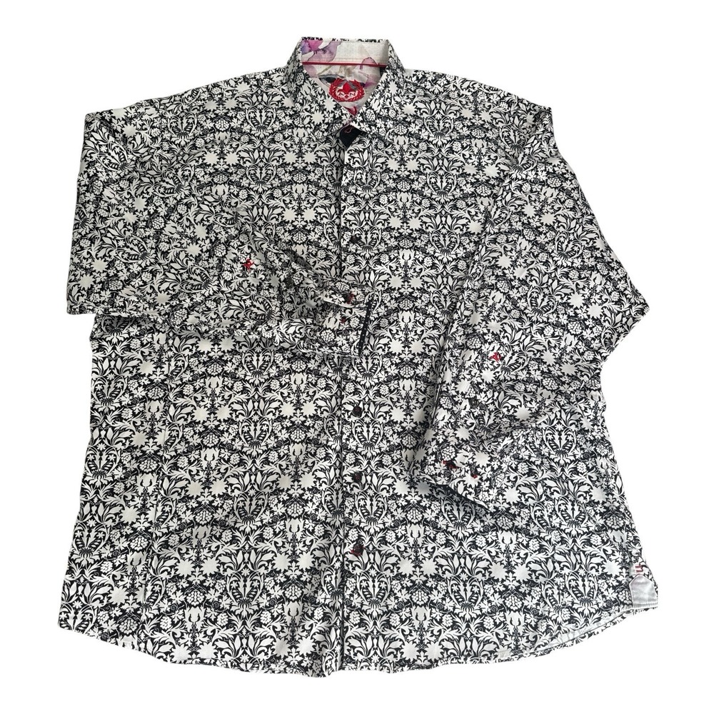 Au Noir Size 7 Men 3XL Dress Shirt Black White Damask Floral Long Sleeve Premium